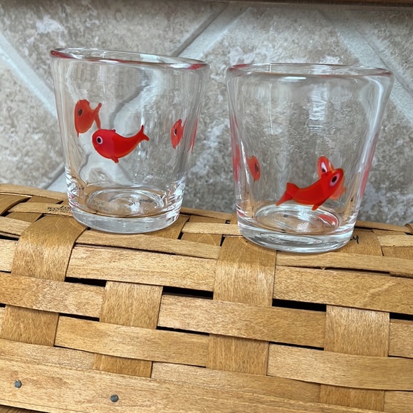 Crate&Barrel Dining 2 Crate Barrel Hand Blown Goldfish 4 Oz Glasses